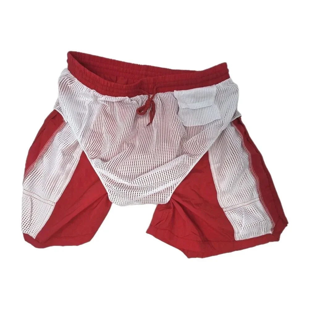 TYR The Finals Men's XXL Swim Trunks Mesh Lining Pockets Drawstring NWOT Red